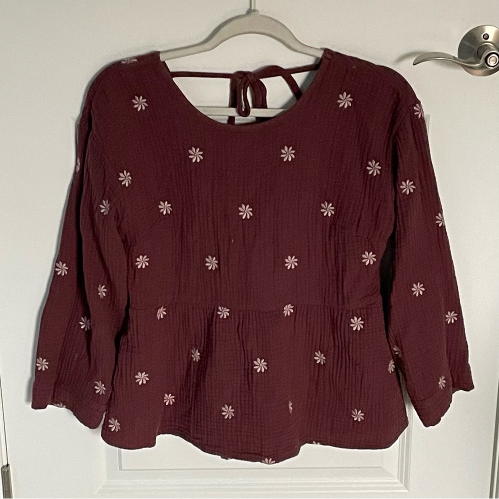 Madewell Embroidered Lightspun Peplum Open-Back Top Size Small 47875 - Picture 4 of 16